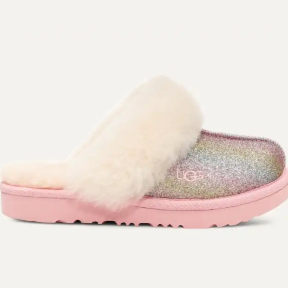 Ugg big kids cozy glitter II pink rainbow glitter slippers